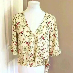 Sienna Sky Wrap Look Ruffle Floral Top XS